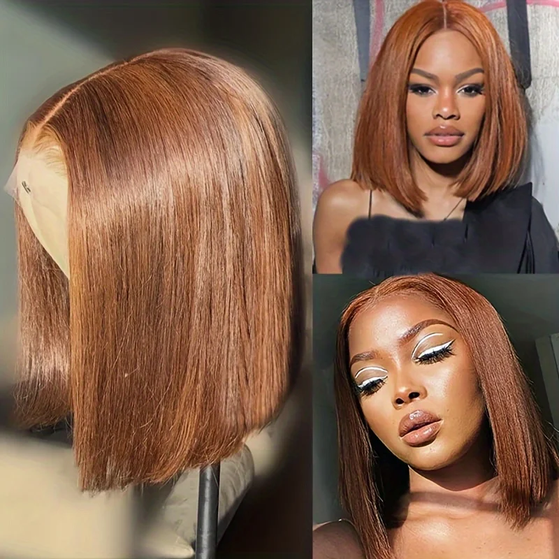 200 Density 13x4 Chocolate Brown Bob Wigs Colored #4 Bob Short Human Hair Wigs Preplucked Short Bob Wig Human Hair