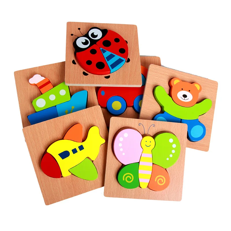 Montessorri Toys Education Wooden 3D Puzzle Cartoon Animals Learning Cognition Intelligence Puzzle Game Colorful Baby Toys Gifts