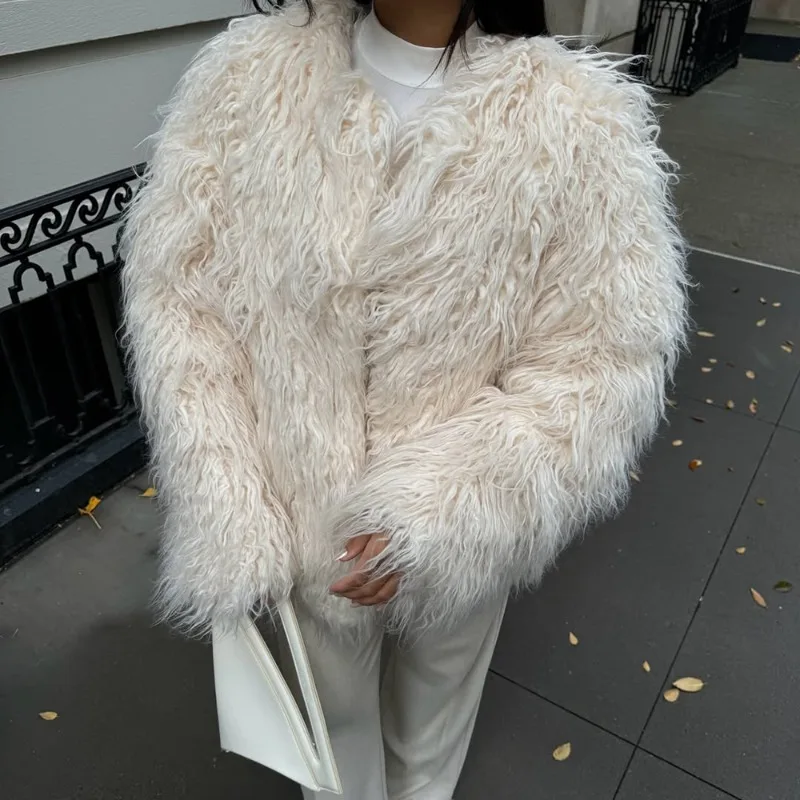 معطف فرو مزيف أنيق من Tuularose للنساء أنيق منفوش دافئ بأكمام طويلة سترة فضفاضة فاخرة للشتاء للسيدات ملابس خارجية للشارع اليومي