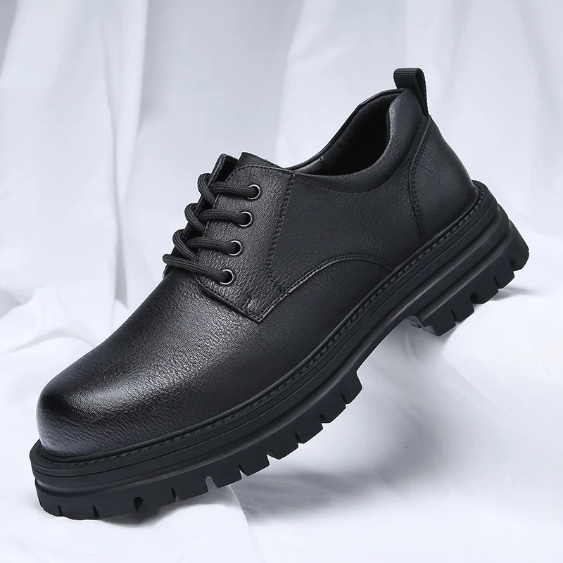 Nieuwe Echte Lederen Heren Casual Schoenen Winter Britse Stijl Dikke Bodem Werkkleding Schoenen Mannen Designer Grote Neus Lederen Schoenen