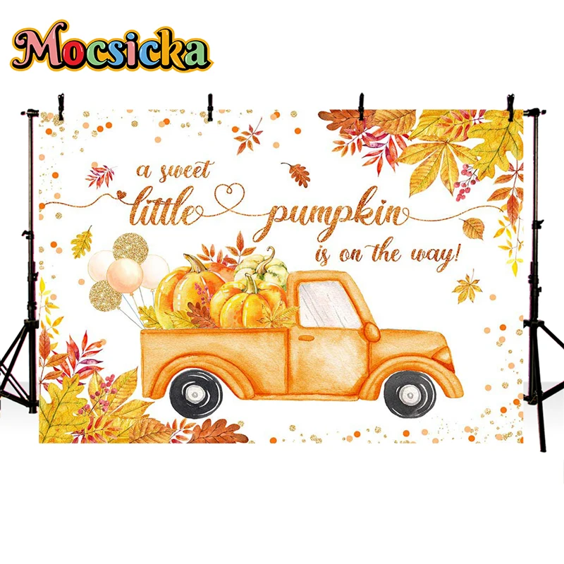 Mocsicka  A Sweet Pumpkin is On The Way Newborn Photography Background  Car Maple Leaf Polka Dot Decorative Banner
