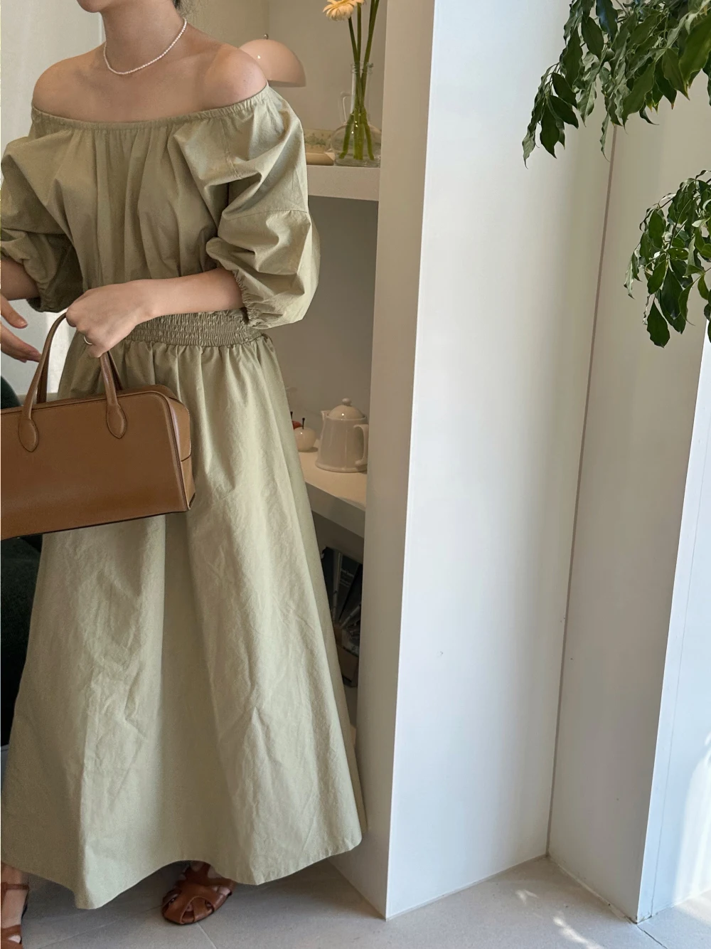 Slimming Long Dress Elastic Waist Vintage Design Korean Style Women's Fashion Spring Autumn Winter Dress Casual Wear