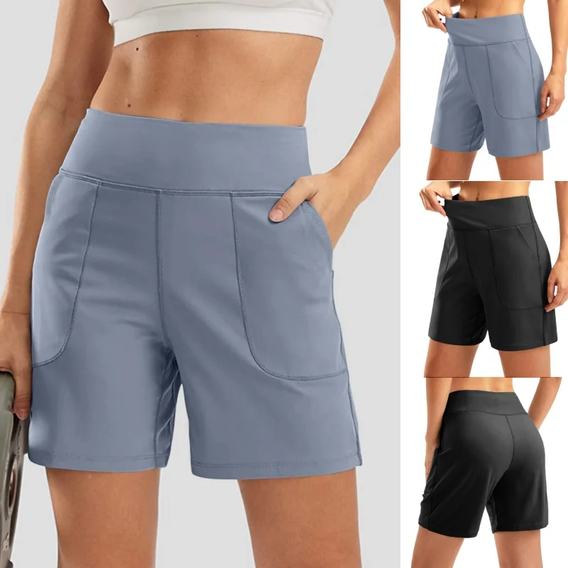 กางเกงขาสั้นกีฬาไร้ตะเข็บสำหรับผู้หญิง ฤดูร้อน ยืดหยุ่น กระชับ เอวสูง ช่วยยกกระชับหน้าท้อง เหมาะสำหรับออกกำลังกาย ฟิตเนส โยคะ