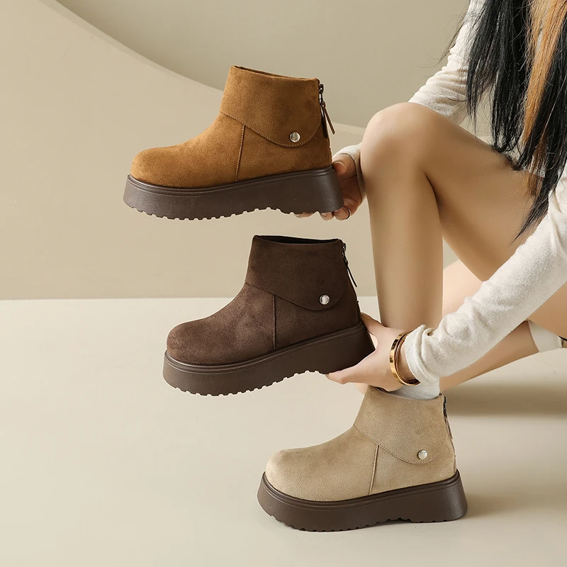 المرأة أحذية الموضة الجديدة جولة تو الشتاء المخملية باطن سميكة زيادة الدافئة كم أحذية بوت قصيرة اليومية تنوعا منتصف العجل الأحذية #3
