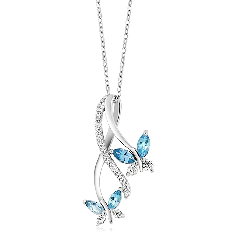 Huitan Chic blau Schmetterling Halskette für Frauen Hochzeitstag Party Temperament Dame Hals Accessoires cz Luxus schmuck