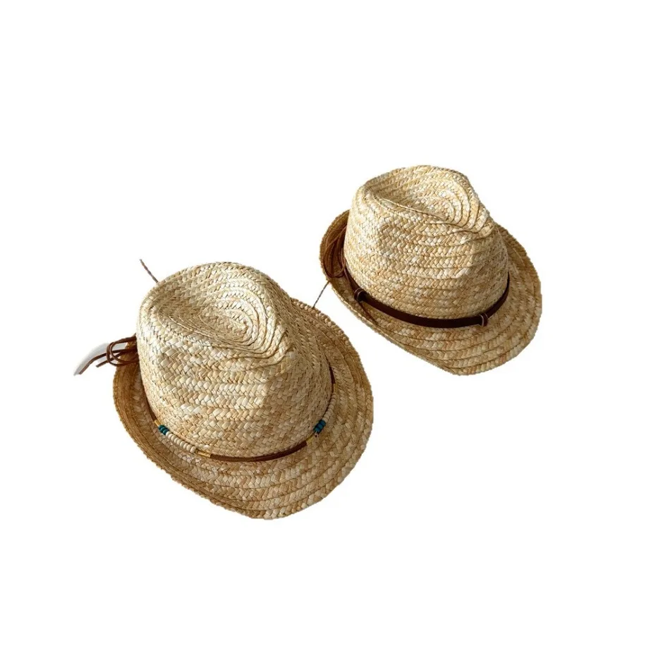 Kids Natural Straw Fedora Hat with Black Ribbon Band Breathable Sun Hat for Toddler Boys and Girls Summer Outdoor Sun Hat BT14 - view 5