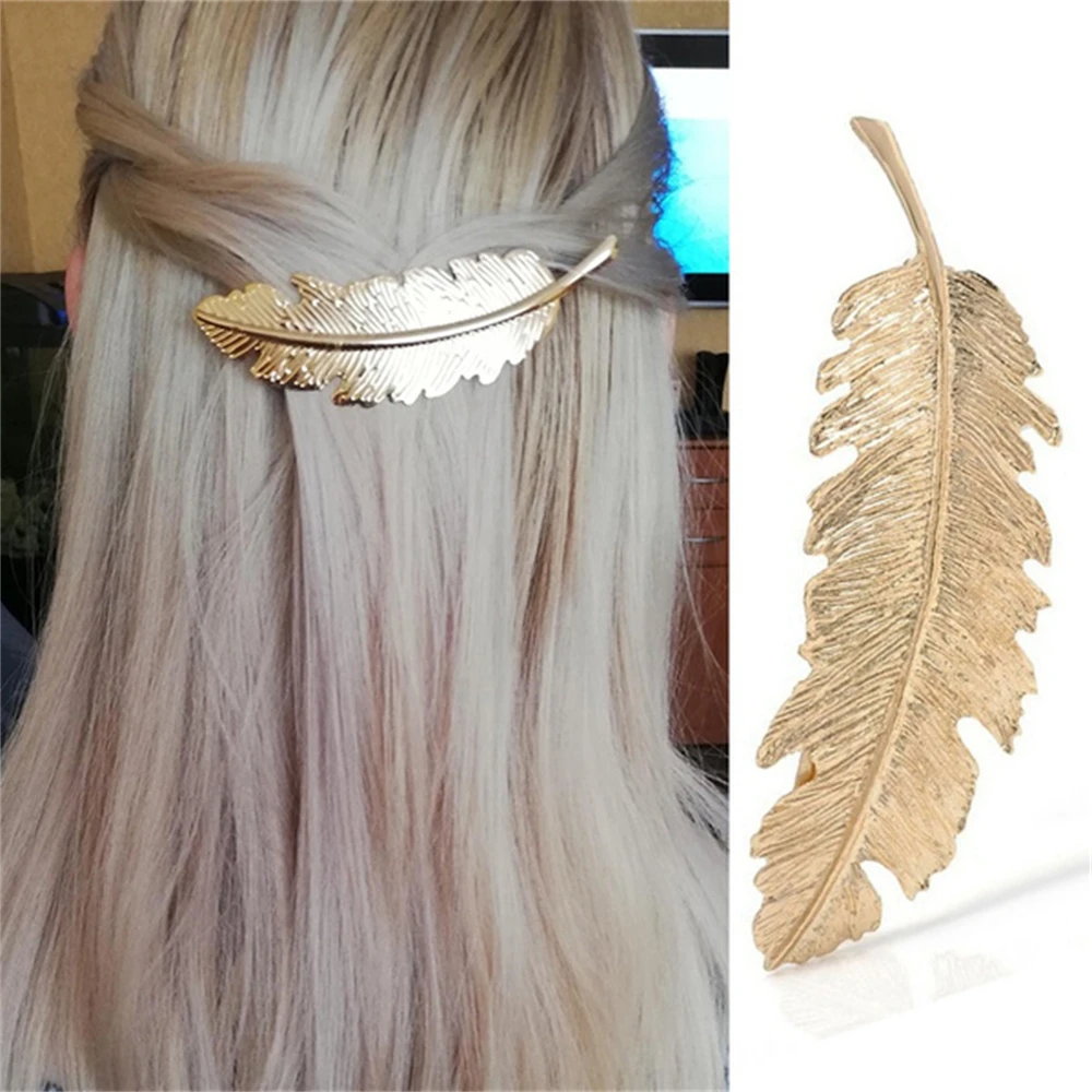 New Alloy Vintage Hair Clip Feather Leaf Shape Barrette Metal Hairpins For Women Lady Headwear Hair Accessories