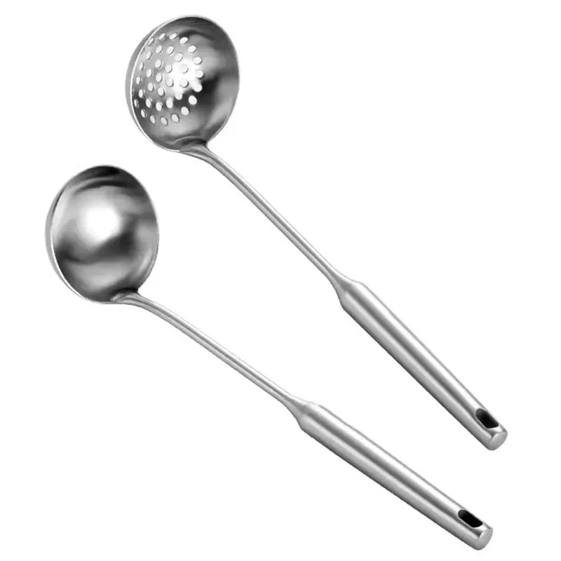 Kitchen Dia 7CM One Piece Stainless Steel Skimmer/Slotted Soup Spoon/Strainer Ladle with hanging Hole for Easy Storage