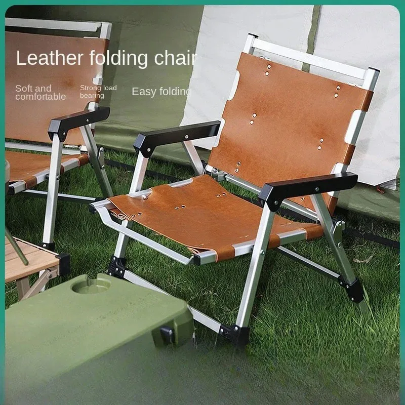 Outdoor Camping Folding Chair Camping Picnic Kermit Chair Comfortable Wear Resistant Tear Resistant Leather Canvas Back Chair