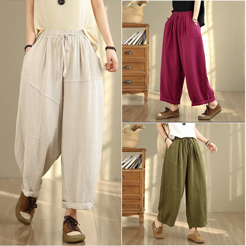 Lente Herfst Losse Slim Fit Casual Broek Elastische Taille Rechte Pijpen Katoenen Broek Dames Kleur Lange Broek