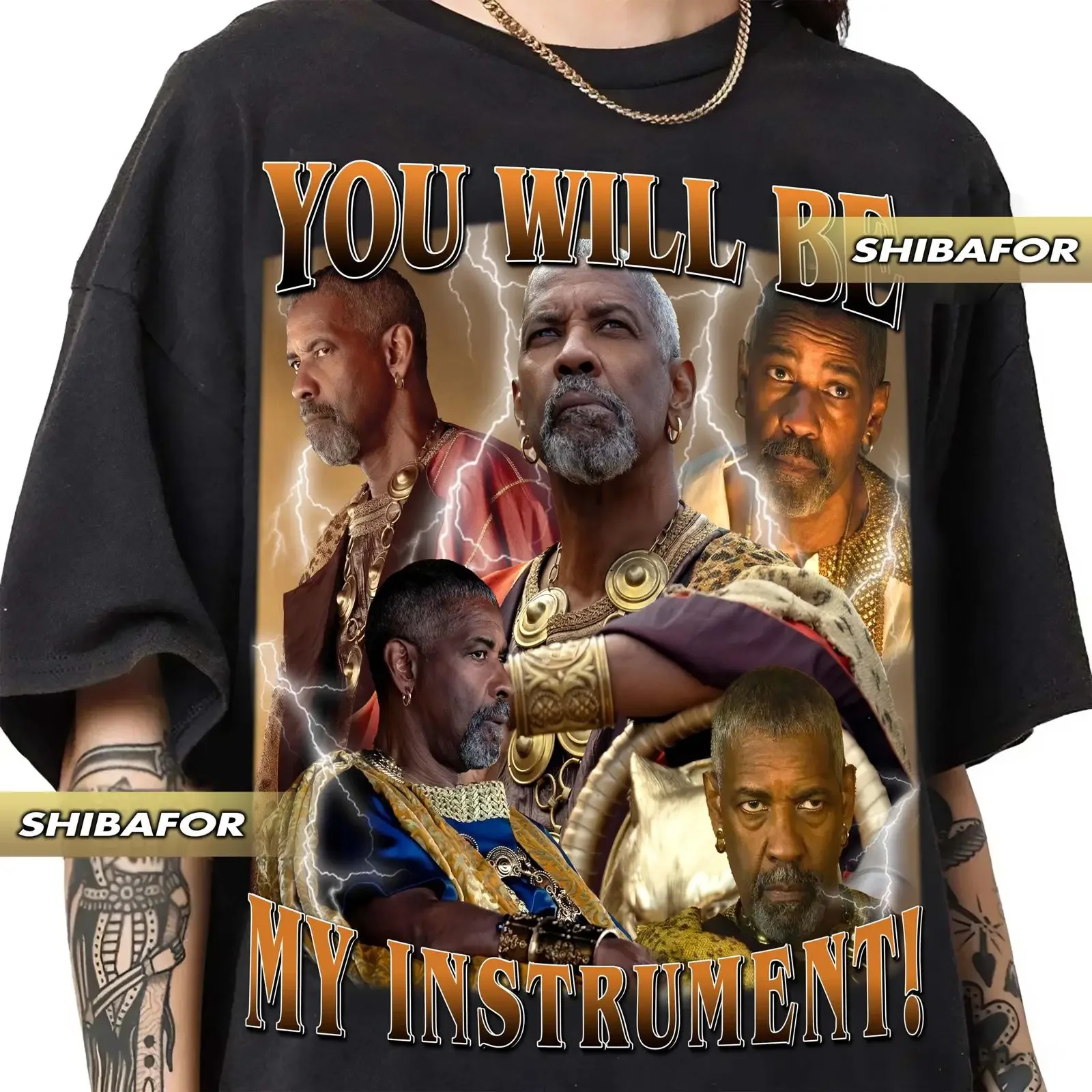 You will be my instrument Denzel Washington as Macrinus Gladiator II Retro 90s style Vintage raptee T Shirt vintage Washed