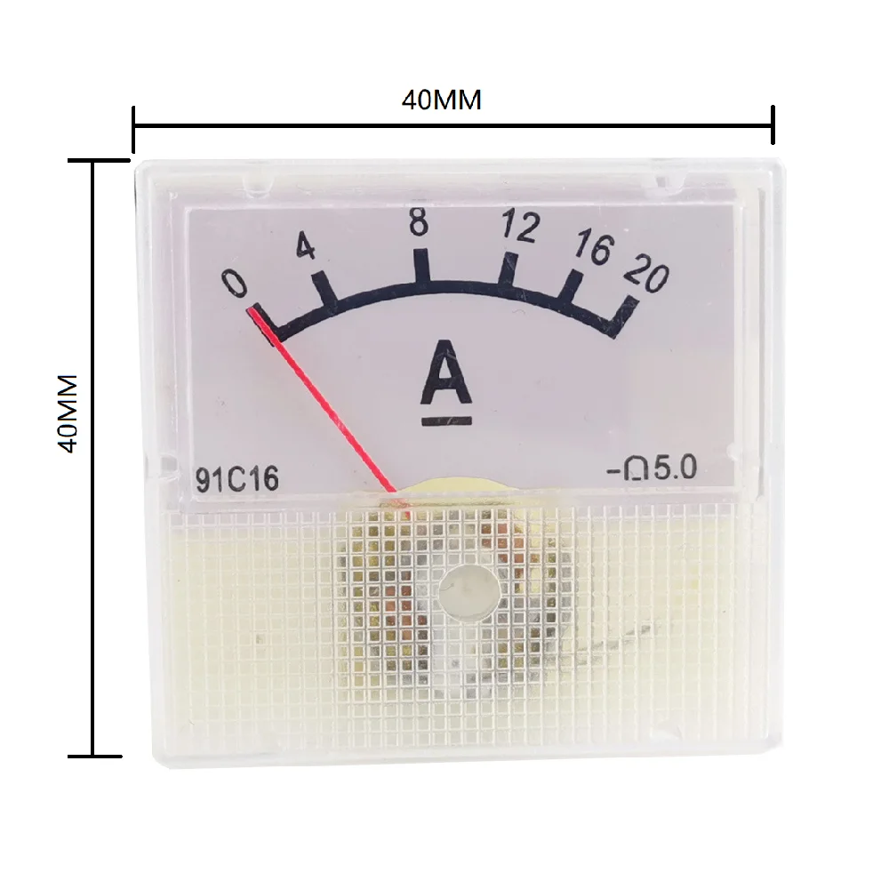 91C16 40X40MM 20A DC Analog Ammeter Pointer Type Current Voltage Measuring Instrument