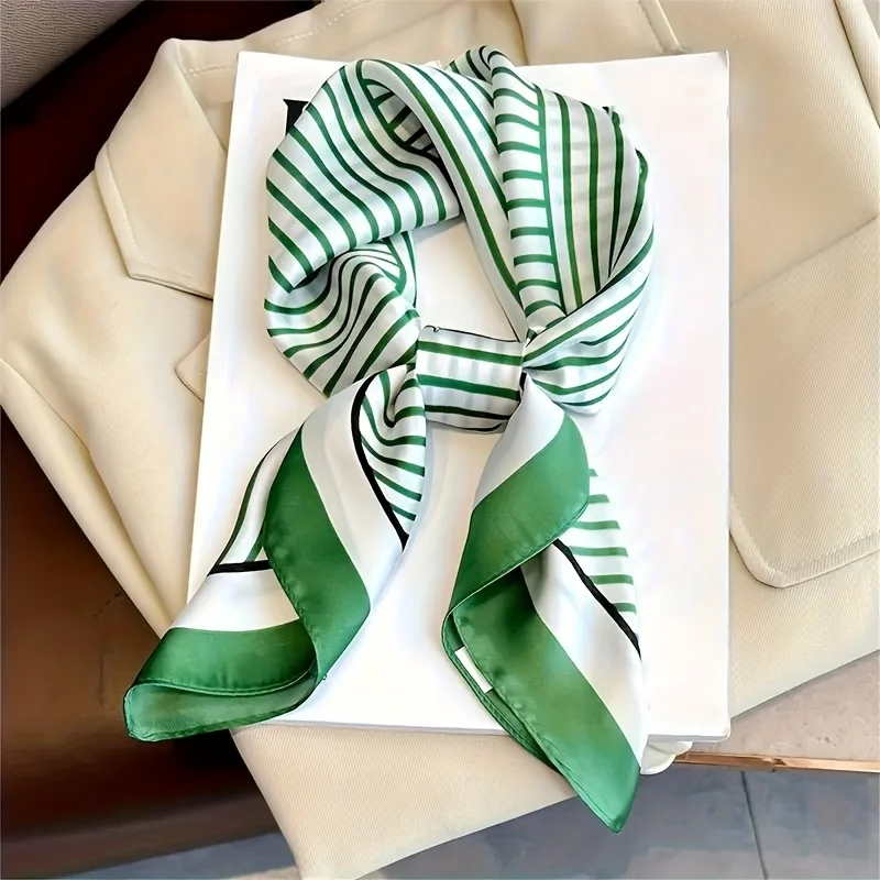 Luxury Brand Silk Stripe Designer Simple Scarf Bandana Women Hair Bands Square Scarves Satin Lady Wrap Headband