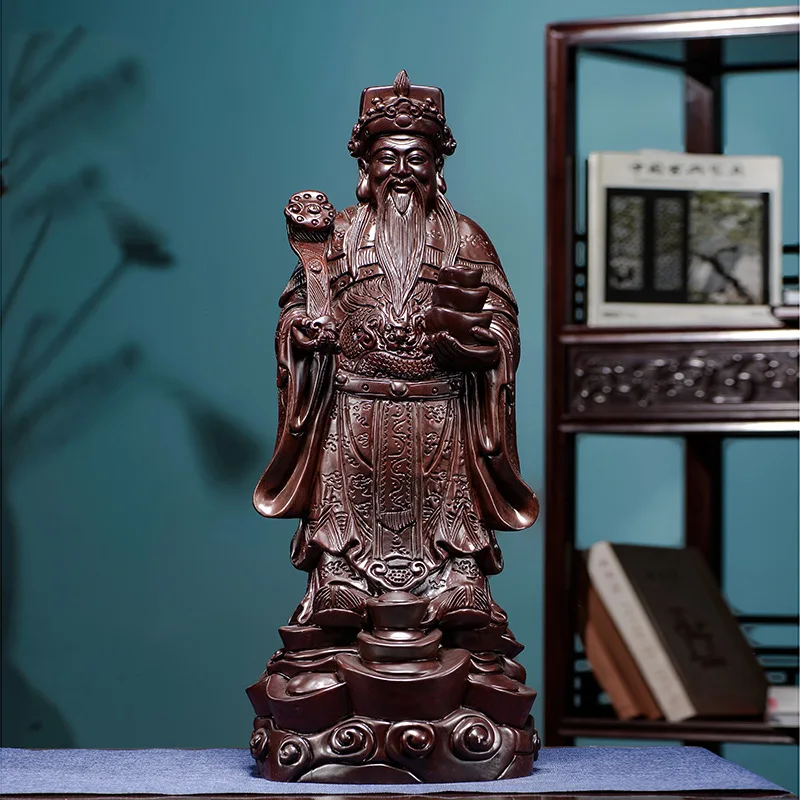 

Ebony Wood Carving God of Wealth Buddha Statue Decoration Solid Wood Carving Fortune King Is Coming to Town Rosewood Craft Home