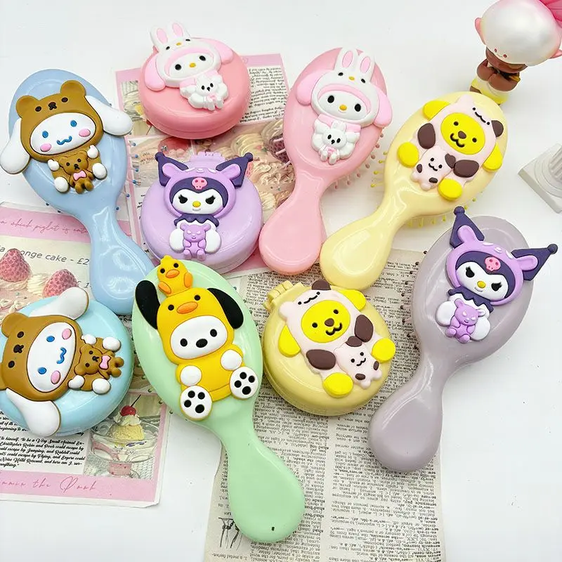 Cute Sanrio Kuromi Air Cushion Comb Air Kawaii  Anime My melody Cinnamoroll Comb make-up mirror Portable Comb for Girls Gift