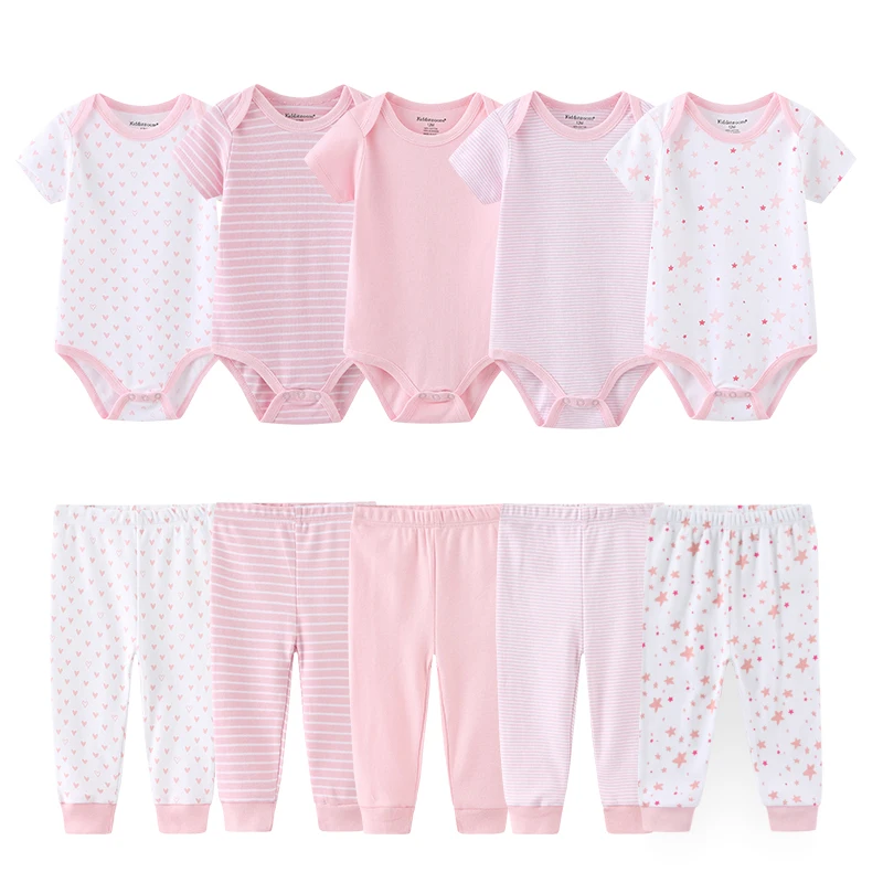 Simple Baby Unisex 10-Pack Clothing Set Cotton Soft Newborn Boy Girl Bodysuits+Pants Suit Short Sleeve Trousers Infant Clothes