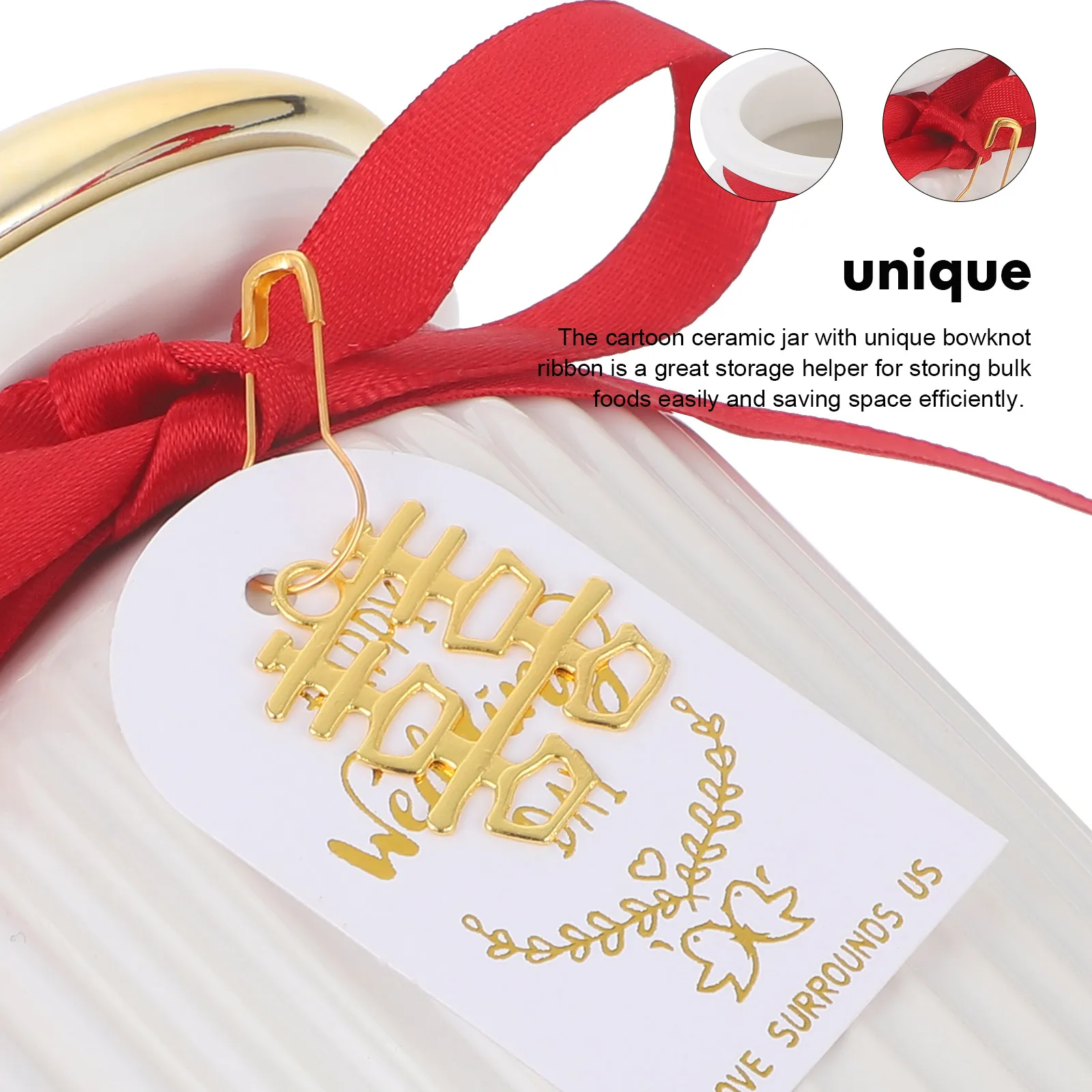 

Ceramic Storage Jar Decorative Cartoon Ceramic Canister Bowknot Ribbon Multi-Function Kitchen Storage Container for Candy Tea