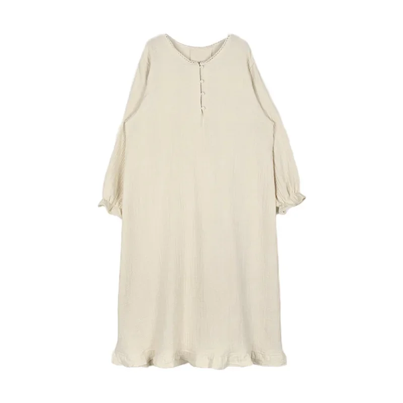 Robe de Nuit Décontractée en Gaze de 100% Coton pour Femme, Pyjama Harajuku Imprimé Doux et Solide, Vêtement de Maison Long Maxi, Automne et Hiver