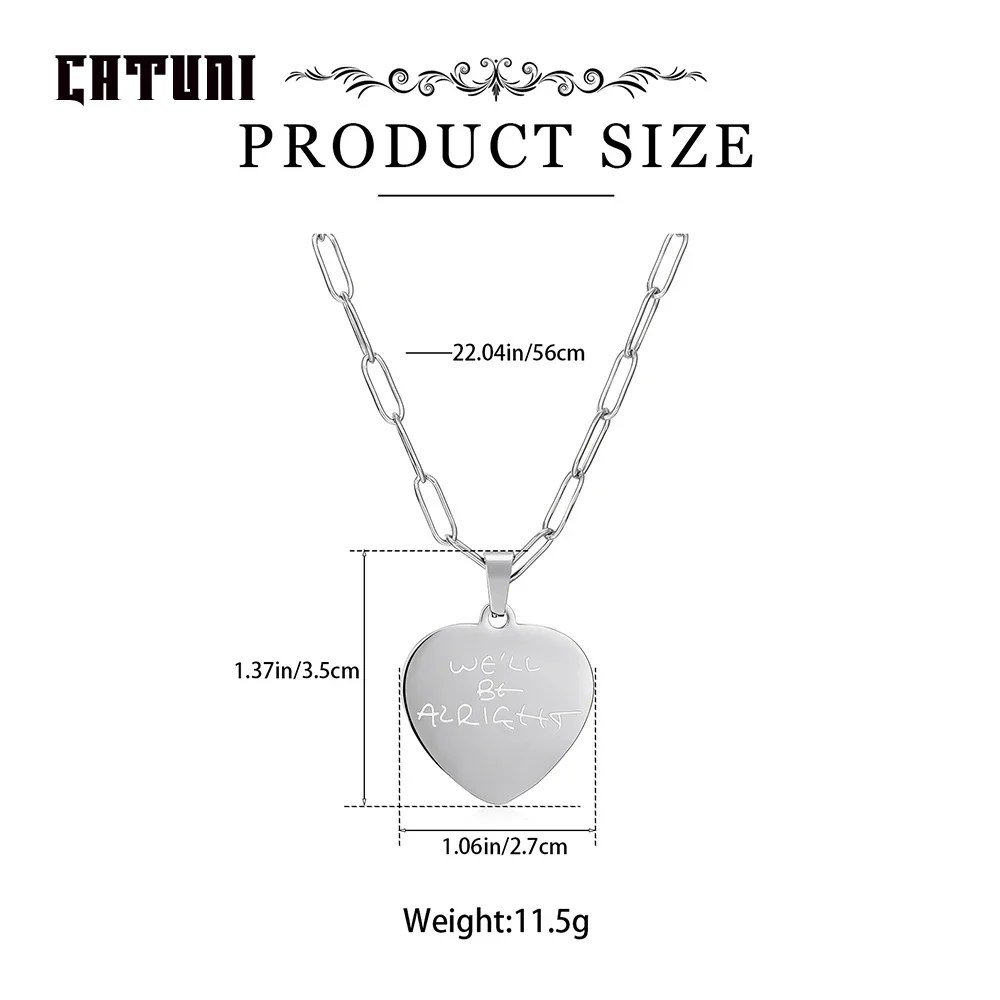 Catuni Harry Heart Style We'll Be Alright Necklace Stainless Steel Pendant Accessories Jewelry Gift for Fan Women Friend