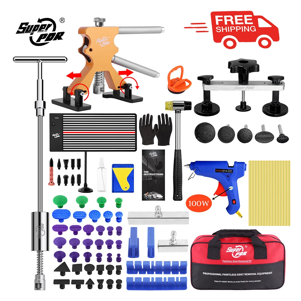 Super PDR Paintless Dent Repair Kits Dent Removal Tool Car Dent Repair Tools Auto Body Dent Puller Kit for Car with tool bag