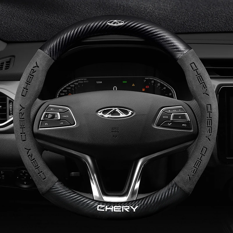 Car Chery Logo Suede Carbon Fiber Steering Wheel Cover for Tiggo 3 4 5 7 Pro 8 Plus Arrizo 7 GX 5x EQ7 Fulwin 2 Eastar A3 A5