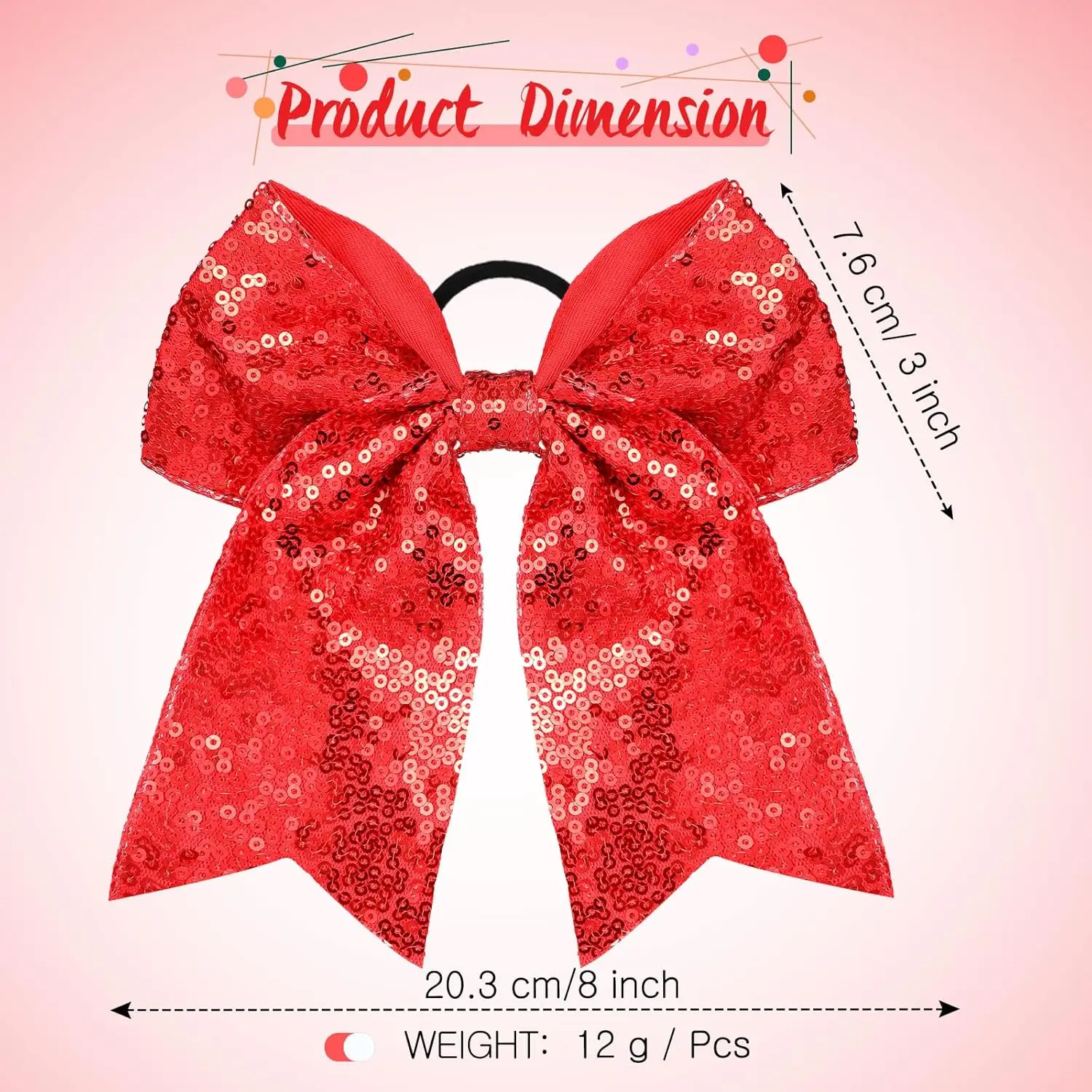 8 pollici ragazze paillettes Jumbo Cheerleading Bow fasce elastiche per capelli Cheerleader fiocco per capelli con supporto coda di cavallo accessori per capelli donna