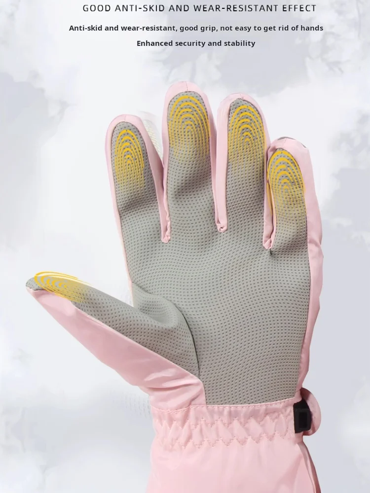 Ski gloves Winter female fleece thickened male warmth retention material winter riding electric car cold-proof wind waterproof