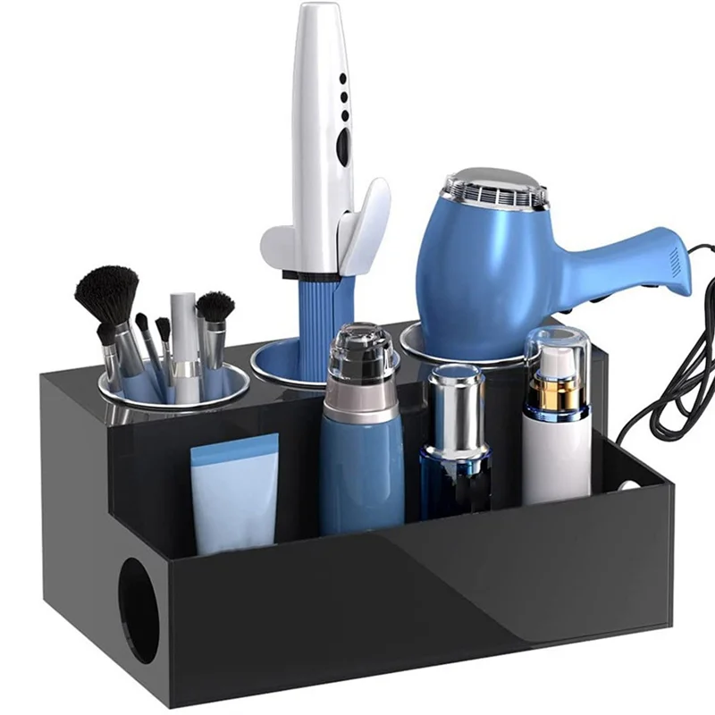 منظم أدوات الشعر من الأكريليك ومجفف الشعر وحامل تصفيف الشعر ومستلزمات التجميل وحامل تخزين مع أكواب متين