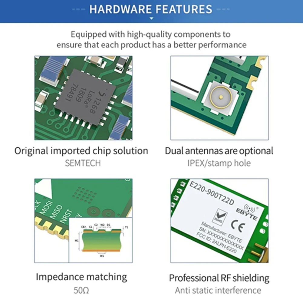 Module sans fil A40I E220-900T22D LoRa LLCC68, 22dBm, longue portée 5km, SMA-K UART RSSI, émetteur-récepteur DIP avec antenne 868MHz