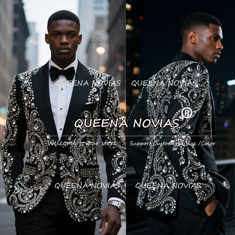 

Twinkling Jewelry Stones Suits Men 2 Pieces Sets Groom Wedding Party Tuxedos Customized Single Breated Man Banquet Prom Blazers