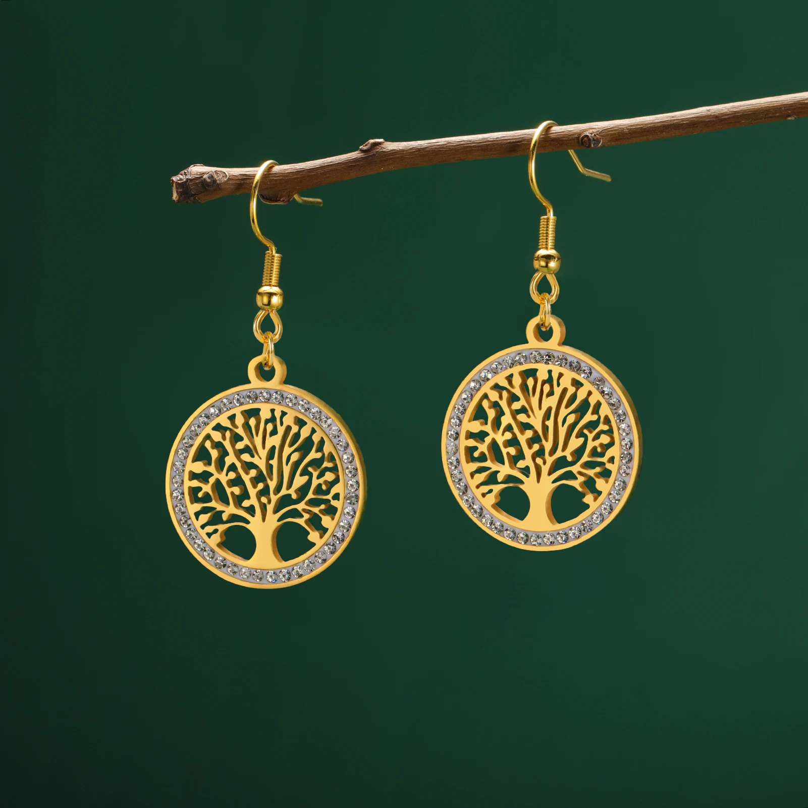 Tree of Life Transparent Haoshi Pendant Earrings Stainless Steel Women's Retro Earrings Valentine's Day Jewelry Gift