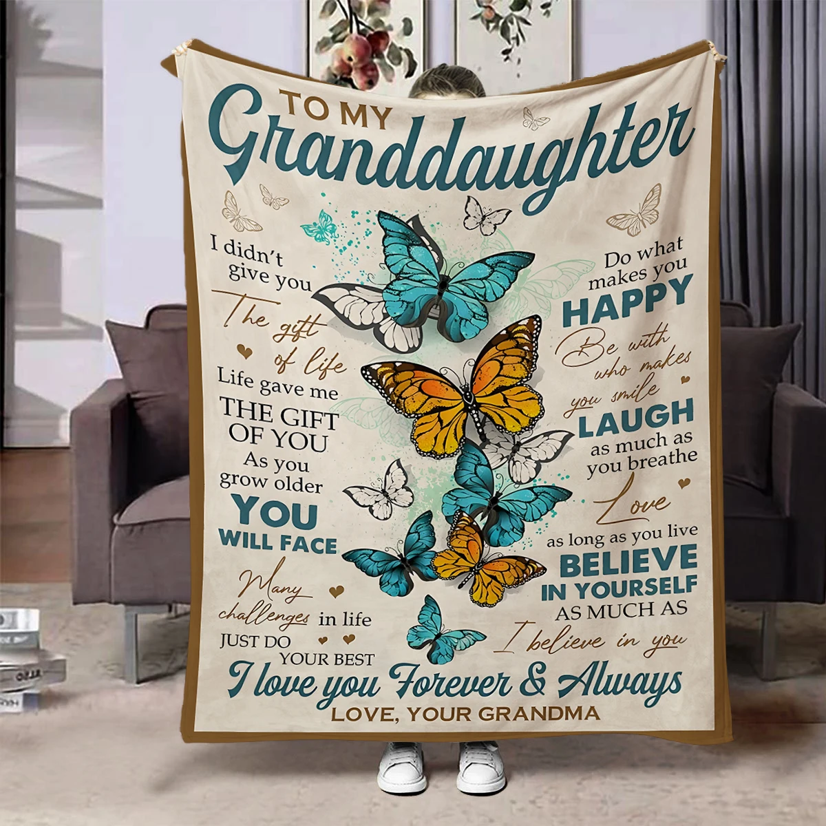 Flanell-Überwurfdecke mit Schmetterlingsdruck, weiche, gemütliche Decke für Sofa, Nickerchen, Campingdecke, Heimdecke, perfektes Geschenk für Enkelin