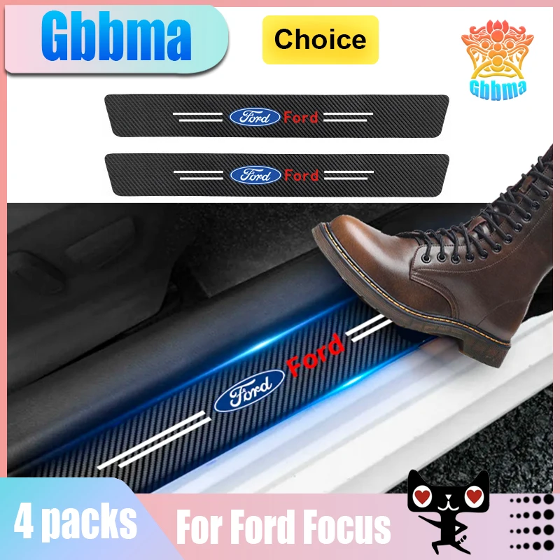 Car Styling 4pcs Carbon Fiber Auto Door Sill Protector Stickers For Ford Focus 2 3 4 Mondeo Fiesta ecosport Kuga Fusion Ghia