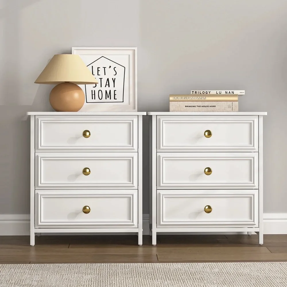 

Two-piece Three-drawer Nightstand Living Room Small Dresser, 20 Inches High, White