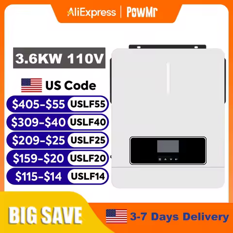 PowMr 3.6KW Hybrid Solar Inverter 24V 110V Off Grid Pure Sine Wave Inverter Single Phase with MPPT 120A Solar Battery Charger