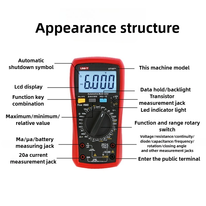 UT107 +/UT105 + مقياس متعدد رقمي للسيارات قياس سرعة إصلاح السيارات الجهد الحالي المقاومة متر أداة كهربائي