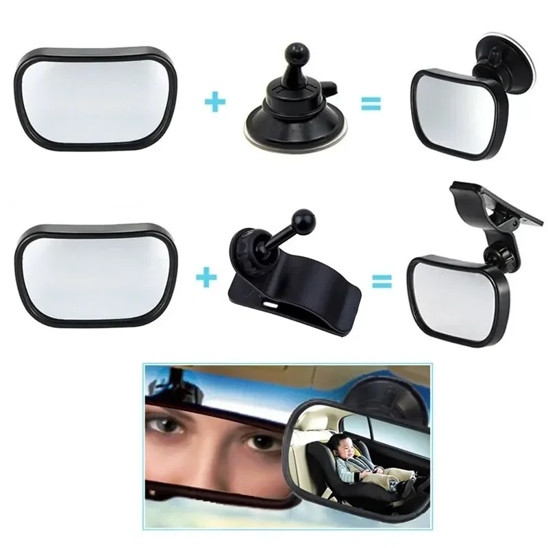 Baby Car Mirror for Back Seat Mini Adjustable Suction Clip 2 in 1 Rear Mirror in-Car Child Observation Mirror Easy Installation