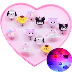 6pcs Sanrio Cinnamoroll Flashing LED Luminous Kuromi Ring for Kids Cartoon Finger Glowing Children Lights Jewelry Party Gift