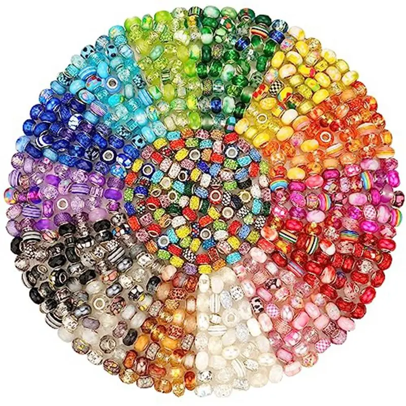 A77K 240Pcs Assorted European Resin Large Hole Beads Spacer Beads for Bracelet Making , Craft Beads for DIY Charms Bracelet