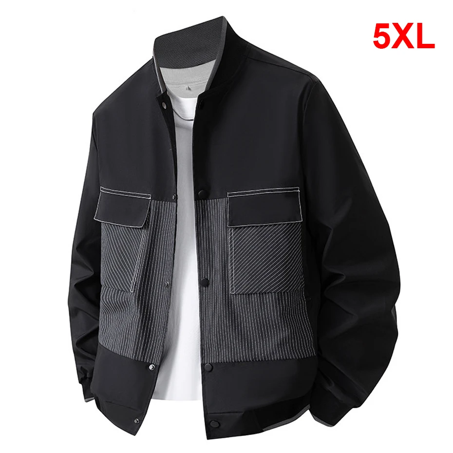 Plus Size 5XL Cargo Jacket Men Fashion Casual Button Jacket Coat Male Spring Autumn Patchwork Design Coats Big Size 5XL