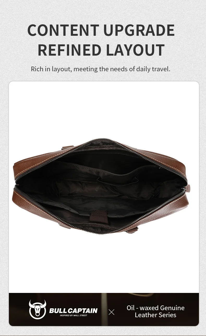 BULLCAPTAIN Echtleder Herren Aktentasche Business Handtasche Echtes Rindsleder Laptop-Tasche Casual Schulter-Umhängetasche für Männer – Detail 6