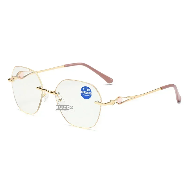 Metal Trimmed Frameless Reading Glasses Women\'s Anti Blue Light Exquisite and Elegant Presbyopia Glasses +1.0 To + 4.0 Oculos