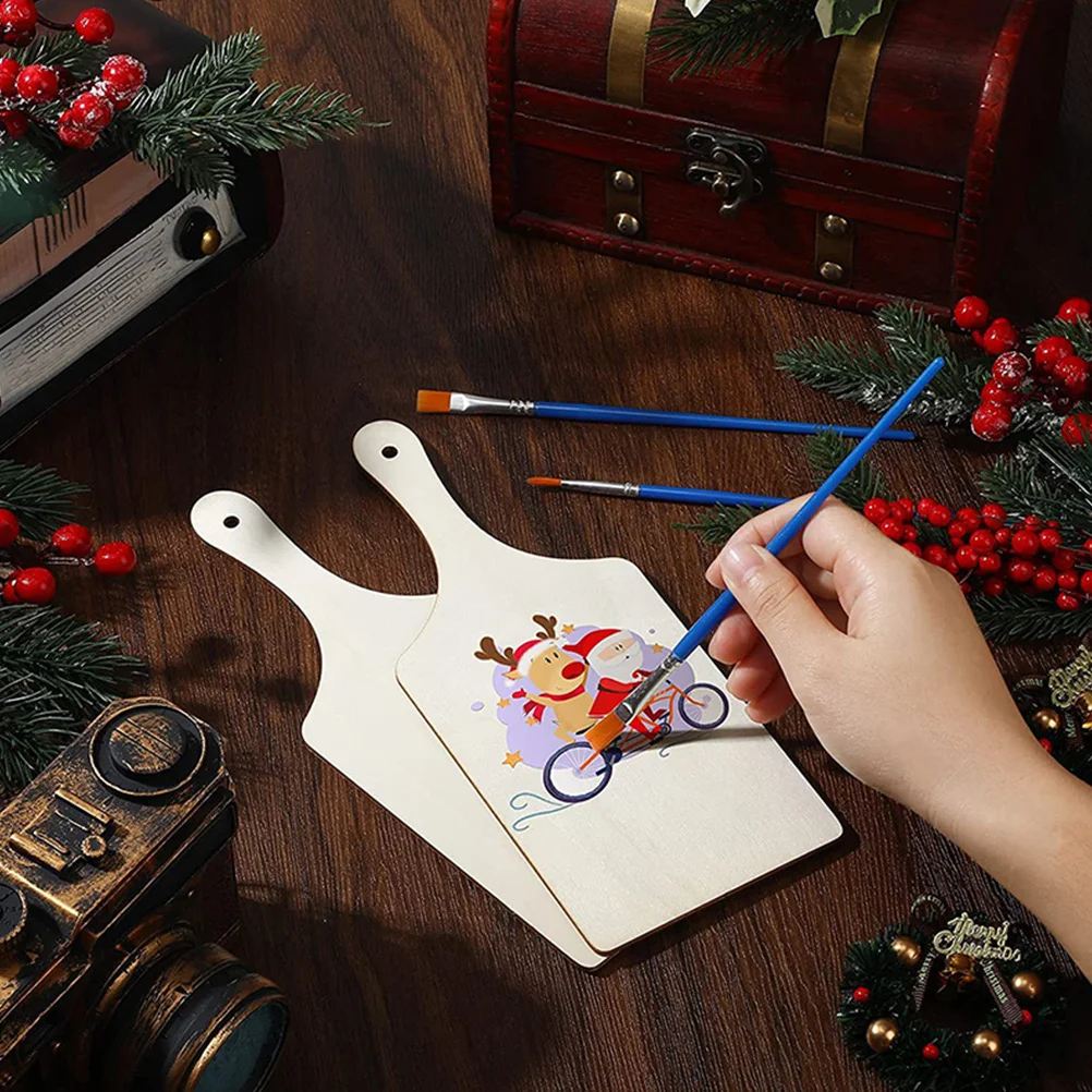 

6Pcs Small Wooden Cutting Board Tray Handle DIY Drawing Decorative Kitchen Serving Bread Cheese Appetizer Wooden Cutting Board