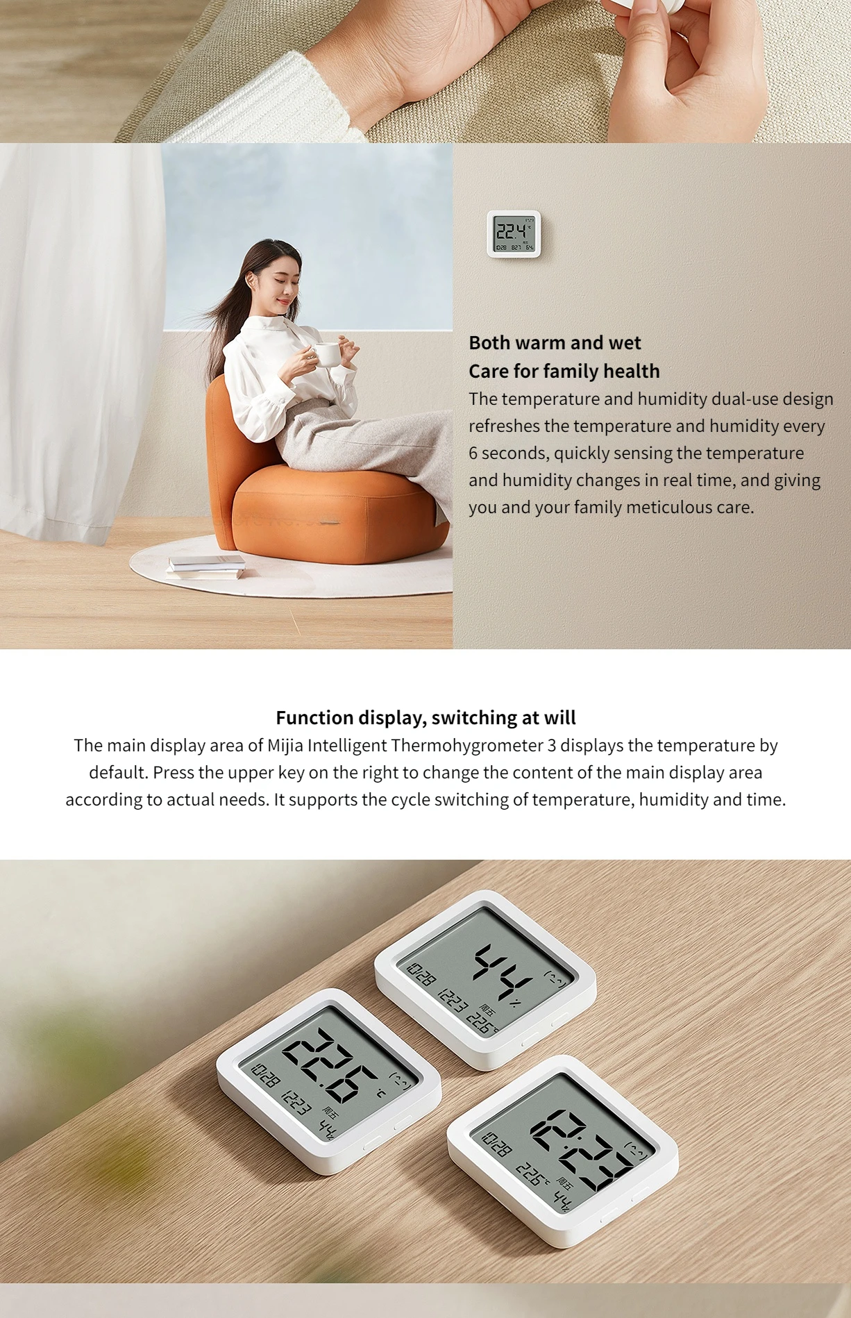 thumbnail image 2 of 3-Pack Xiaomi Mijia Bluetooth Thermometer 2 - Wireless Hygrometer Humidity Sensor LCD 2 of 4