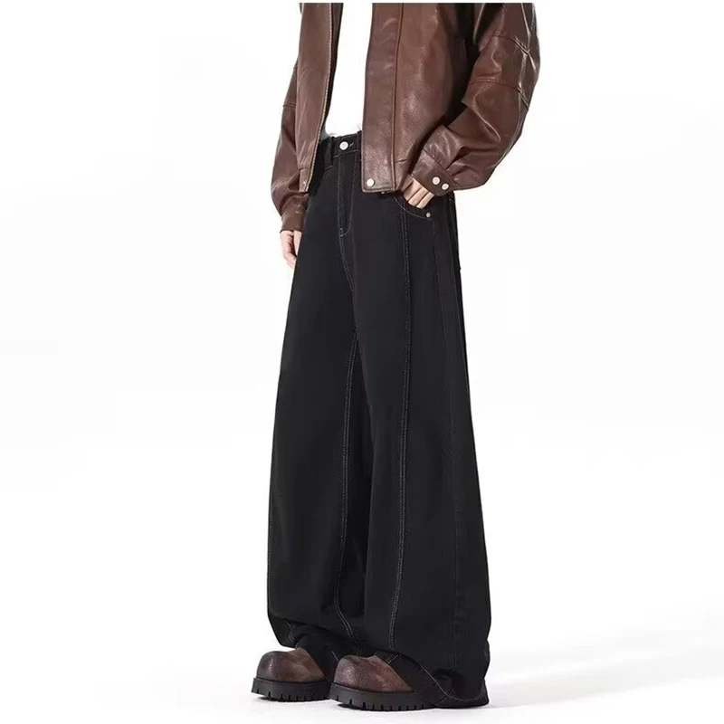 Retro Men Jeans Spring Autumn American Style Straight Leg Loose Denim Pants Male Fashion Versatile Wide Leg Casual Trousers