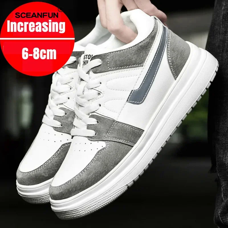 Estate invisibile altezza crescente 6cm,8cm scarpe da ginnastica Casual sportive traspiranti da uomo bianche