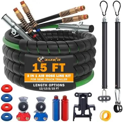 

3IN1 Semi Truck Air Line Kit 15 FT with Spring & Glad Hands for Trailer