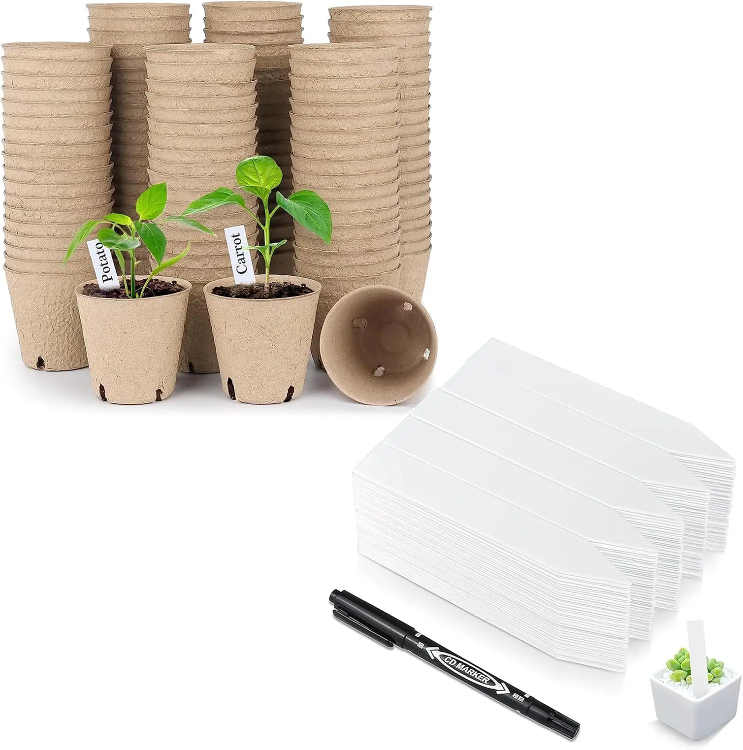 

Peat Pots, 3.15 Inch Seed Starting Pots with Drainage Holes Round(120 Pcs) with 4 Inch Plastic Plant Labels Waterproof P