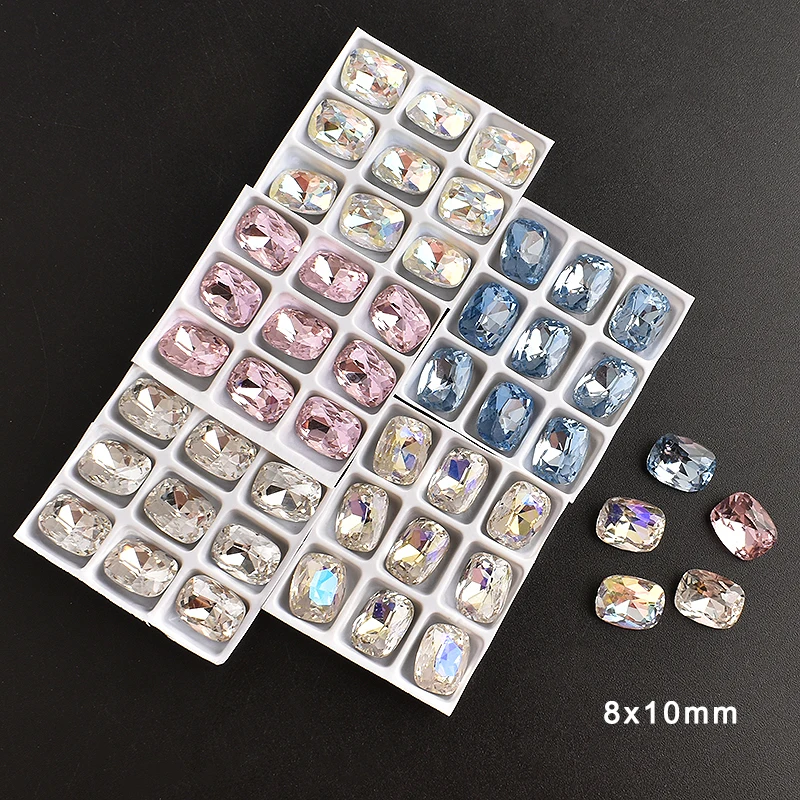 Sharp Bottomed Pillow Shaped Nail Art Rhinestone High-Quality Crystal Glass Oval 3 Manicure DIY Decoration 8*10MM