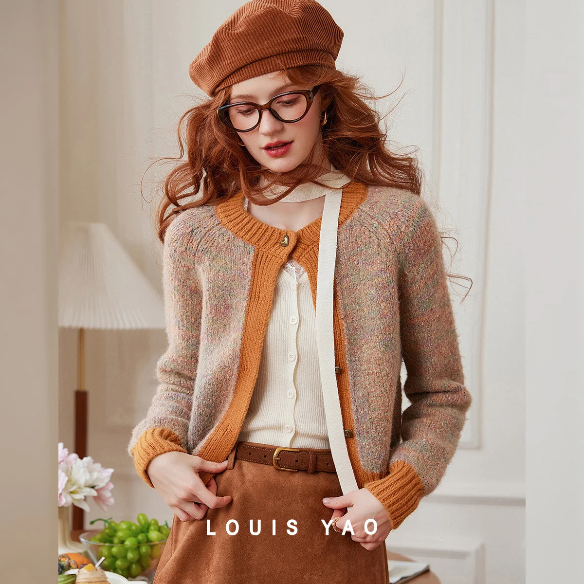 

LOUIS YAO New Office Lady Knitted Cardigan Coat 2025 Autumn/Winter Gentle Round Neck Outerwear Women's Knitted Sweater Chic Wear